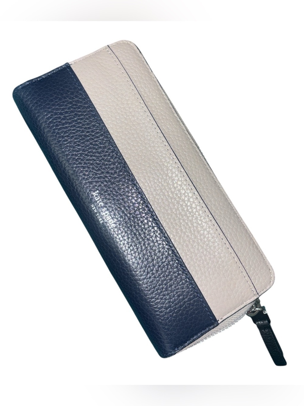 kate spade Colorblock Zip Wallet in Navy and Light Beige